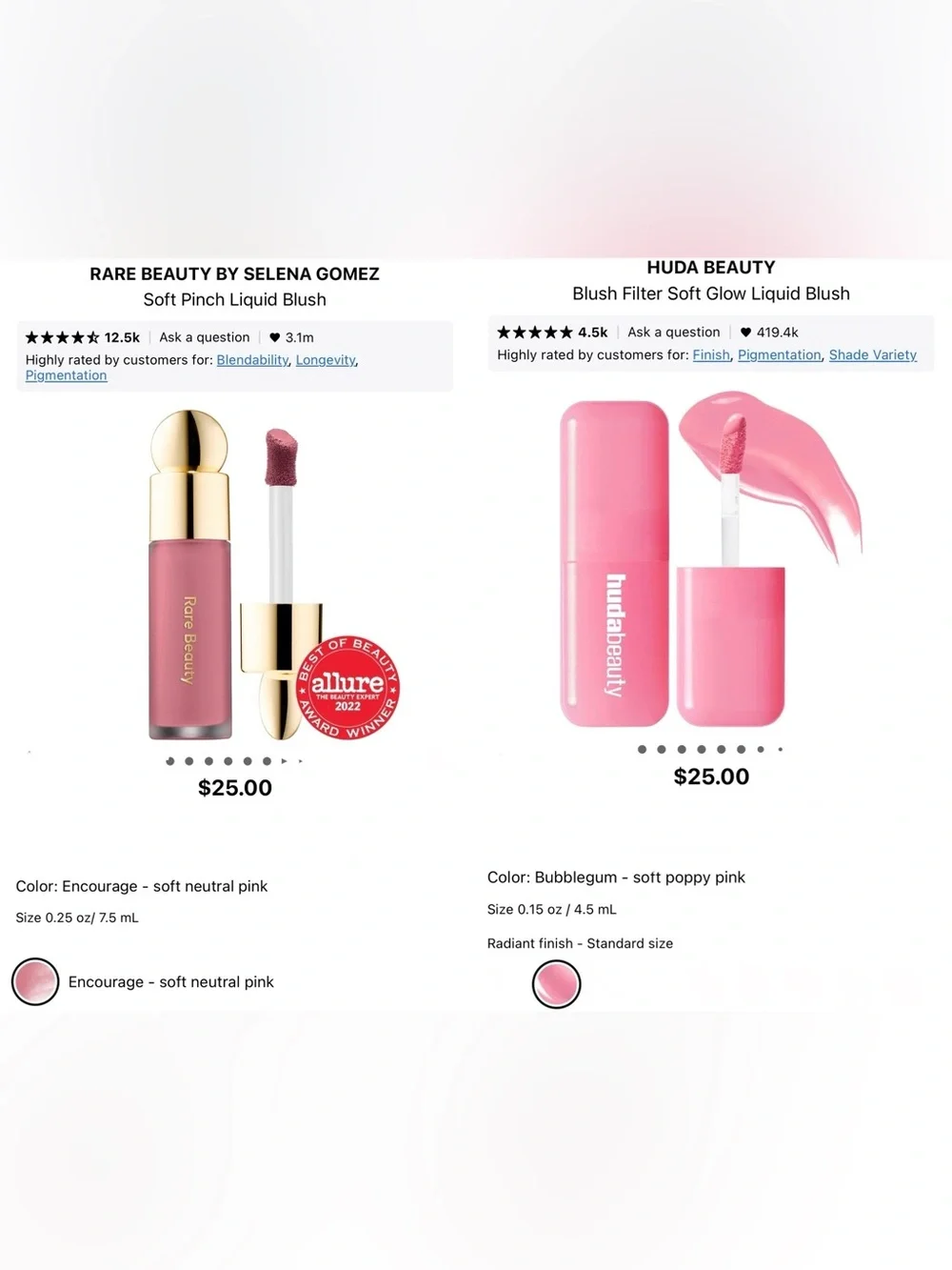 Liquid Blush Bundle - Rare Beauty “Encourage” & HUDA BEAUTY “Bublegum”